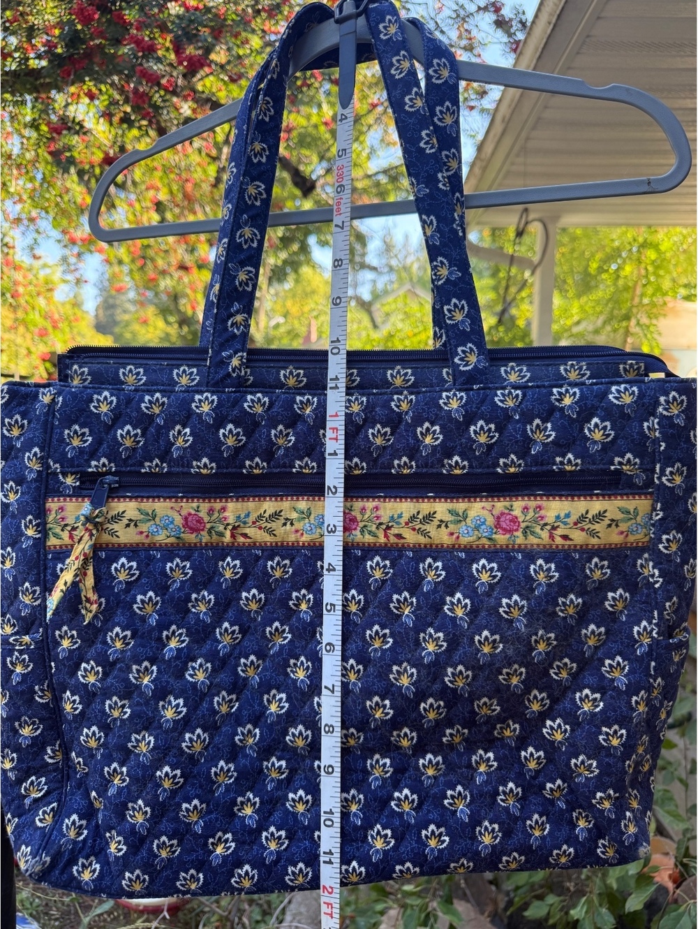 Vera Bradley Navy Blue Quilted Tote Bag with Floral Pattern